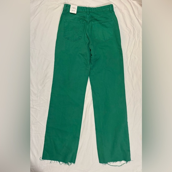 Zara High Rise Green Wide Leg Jeans Size 8 - Picture 4 of 15